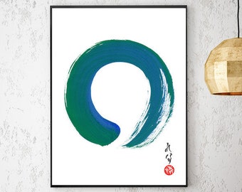 Enso Zen Art Japanese Art Zen Wall Art Print Blue Green Minimalist Abstract Painting Large Japanese Painting Japanese Calligraphy Zen Circle