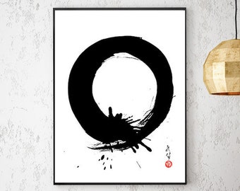 Japanese Art Zen Art Print Large Enso Circle Zen Circle Japanese Calligraphy Japanese Painting Black and White Painting Abstract Painting