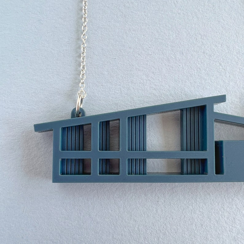 Laser-cut Mid Century house necklace by Tiny Scenic Architectural blueprint necklace image 7