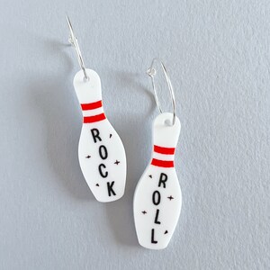 Rock and Roll Bowling pin earrings on sterling silver hoops image 5