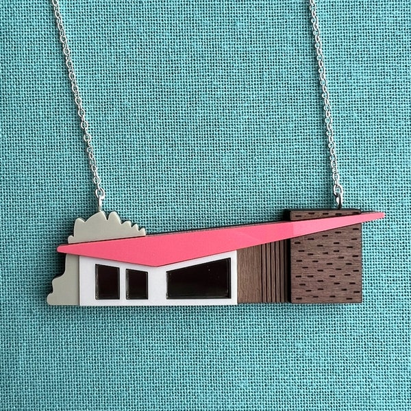 Modernist House Necklace by Tiny Scenic | Midcentury Modern Style | Laser cut | Sterling Silver