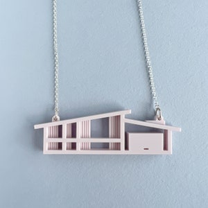 Laser-cut Mid Century house necklace by Tiny Scenic Architectural blueprint necklace image 1