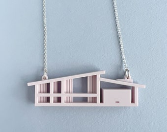 Laser-cut Mid Century house necklace by Tiny Scenic | Architectural blueprint necklace