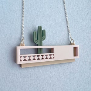 Laser cut Cactus House Necklace / Saguaro House Necklace on Sterling Silver Chain image 2