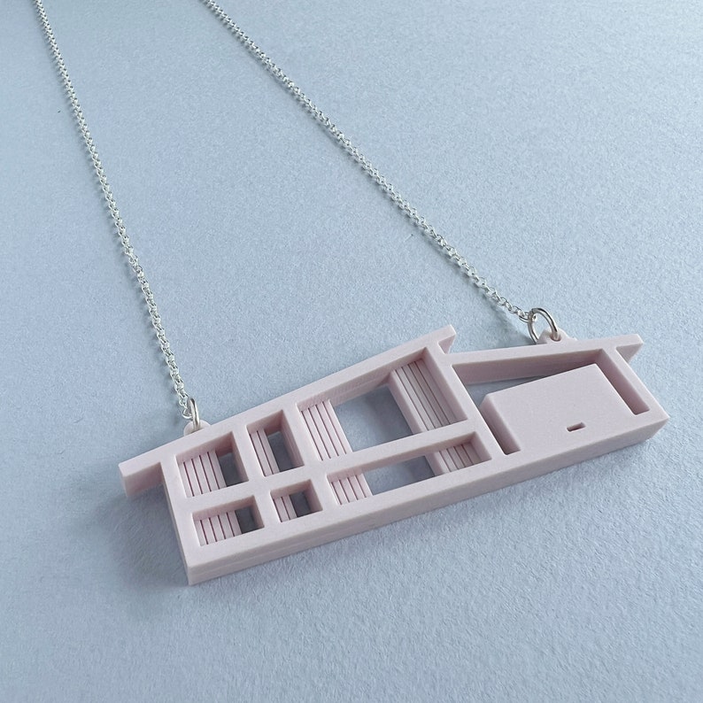 Laser-cut Mid Century house necklace by Tiny Scenic Architectural blueprint necklace image 2