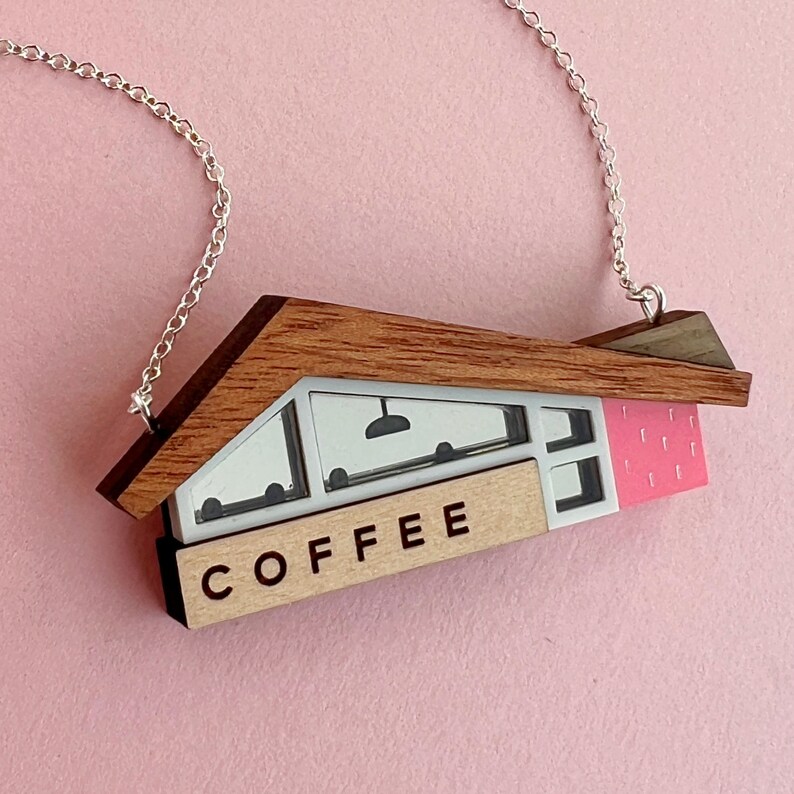 Coffee Shop necklace on sterling silver chain Gift for coffee lover image 5