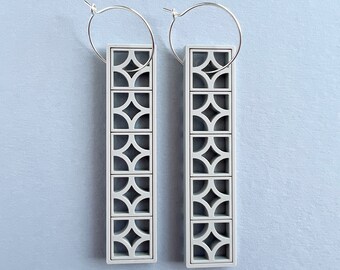 Laser cut Breeze Block Acrylic Earrings on sterling silver hoops (longer length)