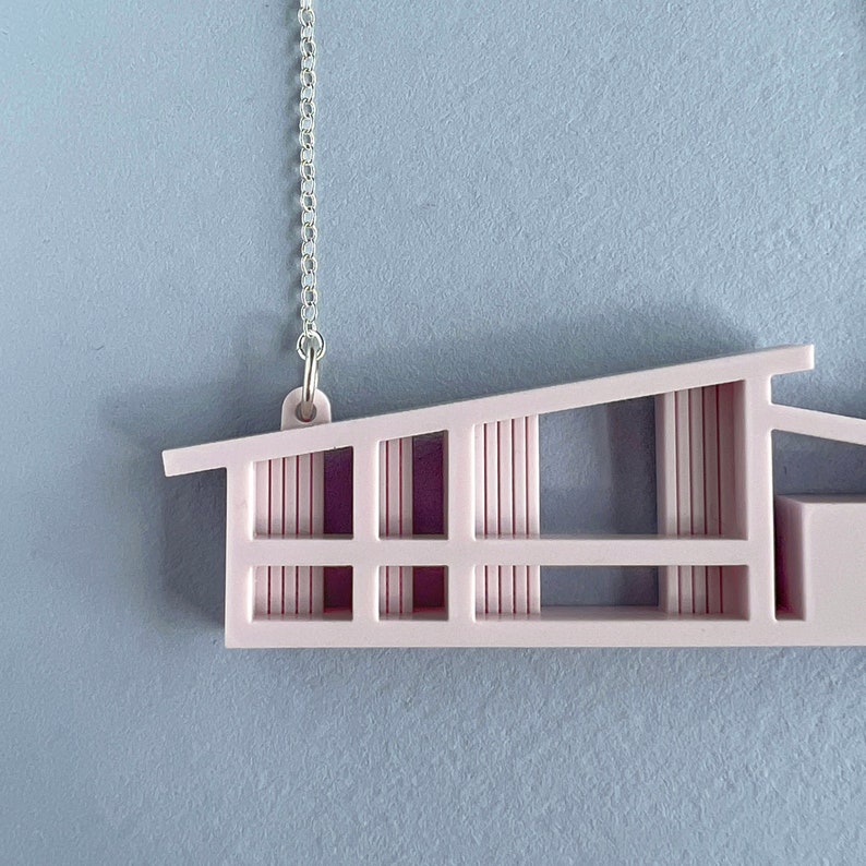 Laser-cut Mid Century house necklace by Tiny Scenic Architectural blueprint necklace image 3