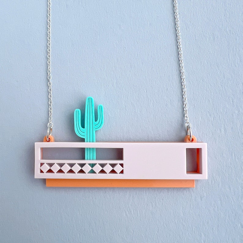 Laser cut Cactus House Necklace / Saguaro House Necklace on Sterling Silver Chain image 7