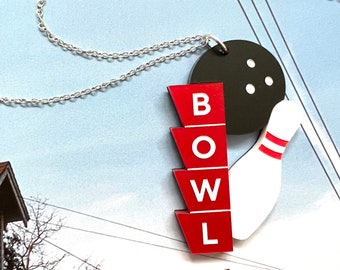 Retro Bowling Sign Necklace – Sterling Silver Chain