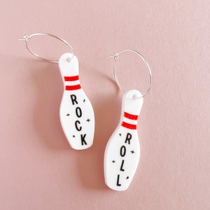 Rock and Roll Bowling pin earrings on sterling silver hoops image 3