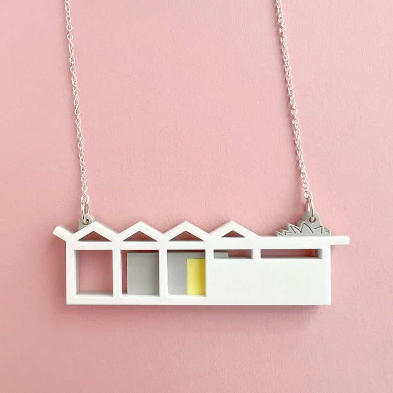 Modernist house necklace Laser cut house necklace with zig-zag roof by Tiny Scenic Gift for architect image 1