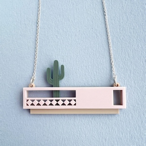 Laser cut Cactus House Necklace / Saguaro House Necklace on Sterling Silver Chain image 1