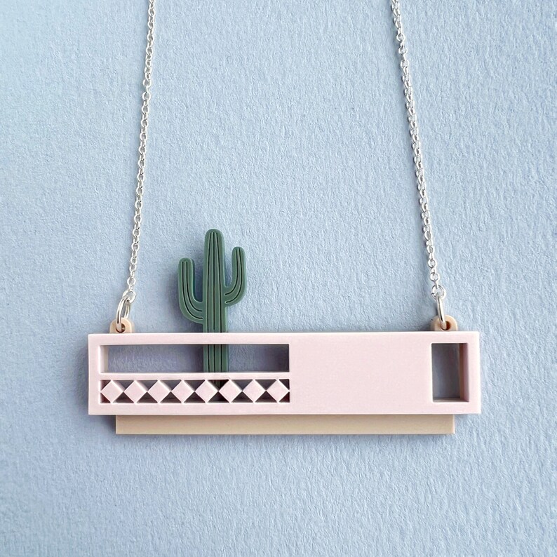 Laser cut Cactus House Necklace / Saguaro House Necklace on Sterling Silver Chain image 1