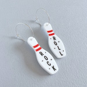 Rock and Roll Bowling pin earrings on sterling silver hoops image 4