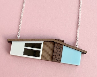 MidCentury Modern House Necklace, on Sterling Silver Chain