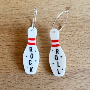 Rock and Roll Bowling pin earrings on sterling silver hoops image 2