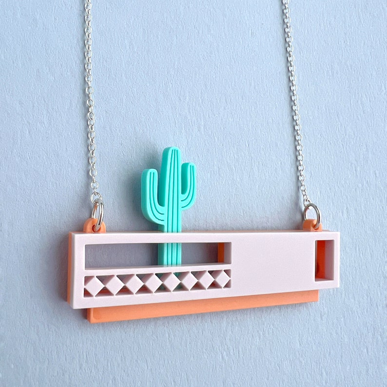 Laser cut Cactus House Necklace / Saguaro House Necklace on Sterling Silver Chain image 8