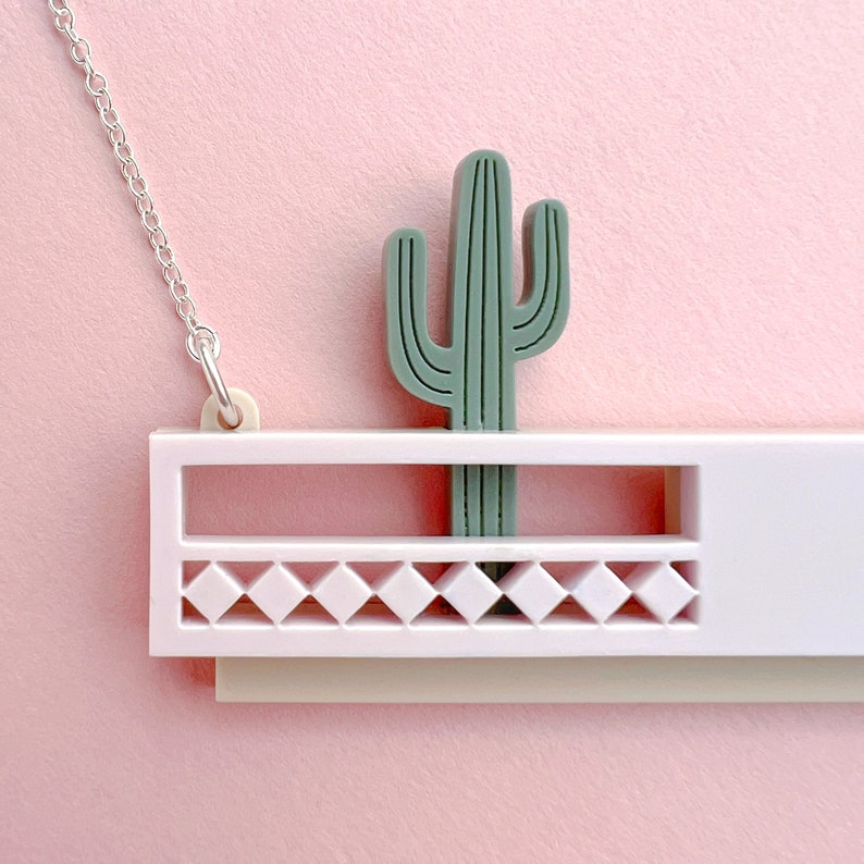 Laser cut Cactus House Necklace / Saguaro House Necklace on Sterling Silver Chain image 3