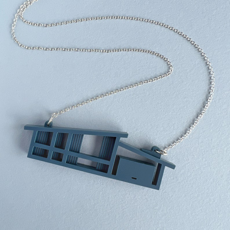 Laser-cut Mid Century house necklace by Tiny Scenic Architectural blueprint necklace image 8
