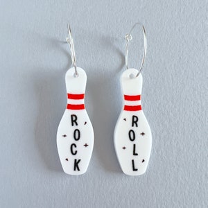 Rock and Roll Bowling pin earrings on sterling silver hoops image 6