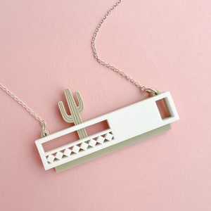 Laser cut Cactus House Necklace / Saguaro House Necklace on Sterling Silver Chain image 5