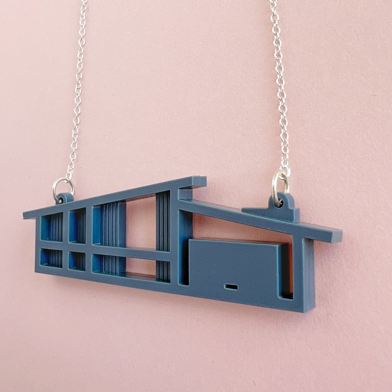 Laser-cut Mid Century house necklace by Tiny Scenic Architectural blueprint necklace image 5