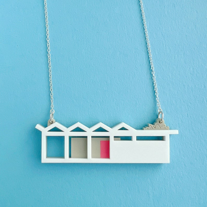 Modernist house necklace Laser cut house necklace with zig-zag roof by Tiny Scenic Gift for architect image 4