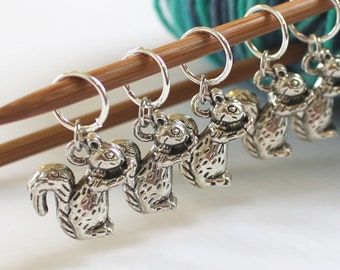 5 Stitch Marker Squirrel Silver Stitchmarker Knitting Charms to Mark Stitches Removeable Knit Crochet Gift Gifts