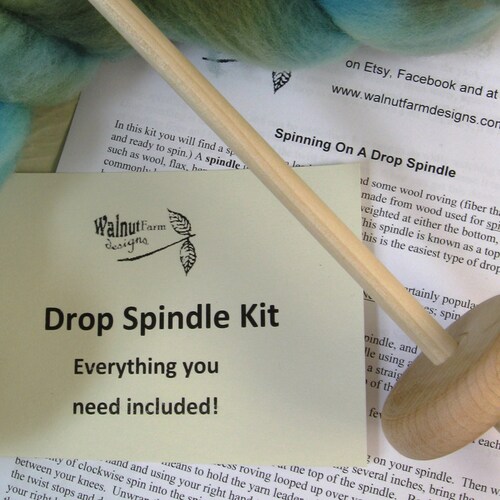 Drop Spindle Kit for Beginner W/ Fiber Top Whorl Wool Yarn Etsy