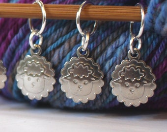 5 Puffy Sheep Stitch Marker Set Silver Stitchmarker Knitting Crochet Charms to Mark Stitches Stitch Marker