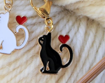 Black Cat Stitch Marker Kitten Enamel Stitchmarker Knitting Crochet Charms to Mark Stitches Knit Gift Crochet Removeable