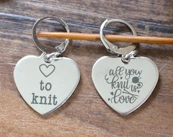 Love to Knit Stitch Marker for Knitting Yarn Stainless Steel Stitchmarker Silver Charms to Mark Stitches Knit Gift Project Helper Removeable