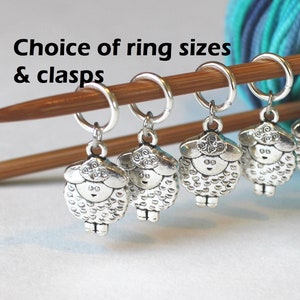 5 Stitch Marker Sheep Set of Silver Stitchmarker Knitting Crochet Charms to Mark Stitches Stitch Marker image 1