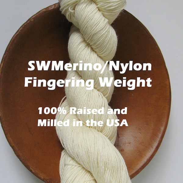 Undyed Fingering 80/20 Superwash Merino Nylon 3 ply Yarn Fiber Knitting Dyeing Ecru Bare Naked