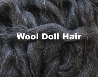Mohair Doll Hair 'Black Truffle' Wool Fiber for felting doll hair 50/50 Mohair and Devonshire Wool Black Gray