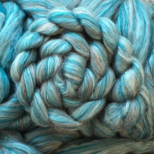 Shetland Silk Wool Blend 'Sea Swirl' Tussah Silk Blend Combed Top Roving Dyed Wool Spinning Fiber