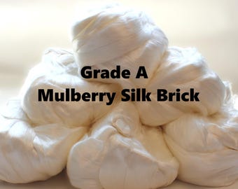 Mulberry Silk Brick 120 gram, 4.23 oz Grade A Fiber Combed Top for Spinning Fibers Dyeing Undyed Natural Silk