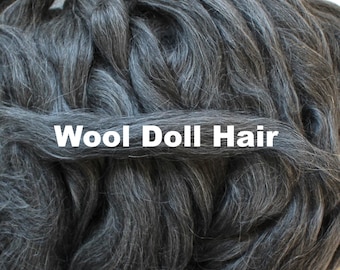 Mohair Doll Hair 'Luna Rays' Wool Fiber for felting doll hair 50/50 Mohair and Devonshire Wool Black Gray