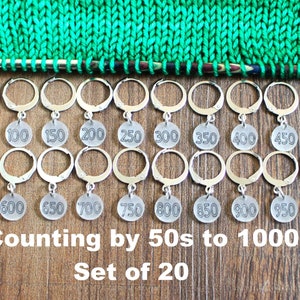 50s to 1000 Counting Stitch Markers - Set of 20 - for Knitting or Crochet Number Numbered Stitchmarkers Knit Project Notion Helper