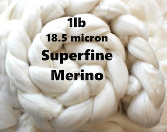 1 lb. Undyed SuperFine Merino Wool 18.5 micron Combed Top Roving for Spinning Dyeing Handspinning Fiber White Bare