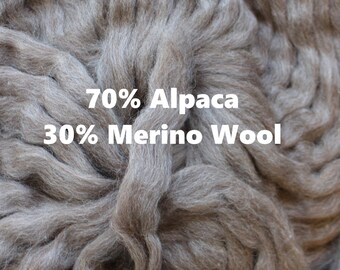 70/30 Alpaca Merino Wool 'Rose Gray' Naturally Colored Brown Tan Combed Top Roving Undyed Spinning Fiber Bare Natural