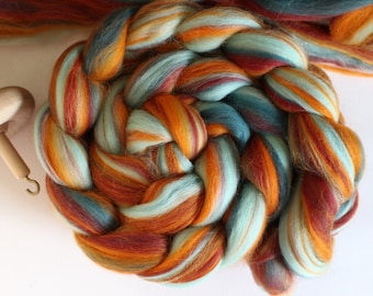 Ice and Fire Merino Blend Wool Combed Top Roving Dyed Wool Spinning Fiber Orange Turquoise