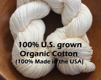 Organic Cotton Yarn Fingering Weight Yarn Undyed 4 ply Summer Lightweight Skein Ecru Natural Made in the USA