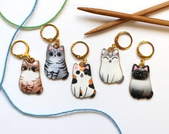 5 Stitch Marker Cat Kitten Set of Enamel Stitchmarker Knitting Crochet Charms to Mark Stitches Knit Gift Crochet Removeable