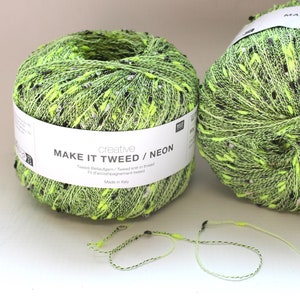 Make it Tweed Neon Green 001 Yarn Skein by Creative Rico Design Lace Weight knit in thread