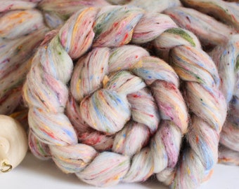 4 or 8 oz Taste the Rainbow Tweed Rainbow Wool Combed Top Roving Dyed Wool Spinning Fiber Fibre batt