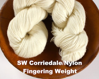 Bare Undyed Fingering Sock Superwash Corriedale Nylon Yarn Fiber Knitting Dyeing Crochet Weaving Ecru