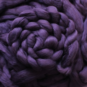 Merino Wool 'Aubergine' Combed Top Roving Dyed Wool Spinning Fiber Eggplant Purple