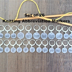 26 Knitting Abbreviation Stitch Markers Knitters Helper Pattern Reminder Stitchmarker Gift Knitter Notion